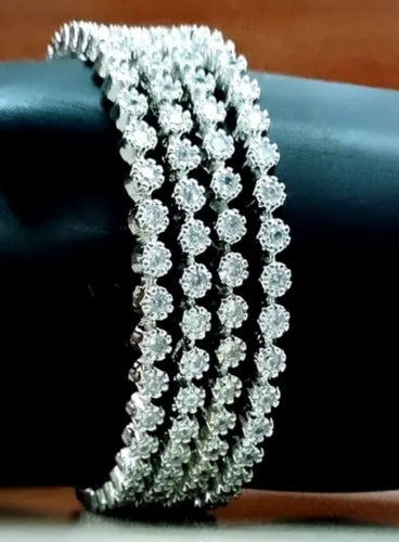American Diamond Silver Bangles Set