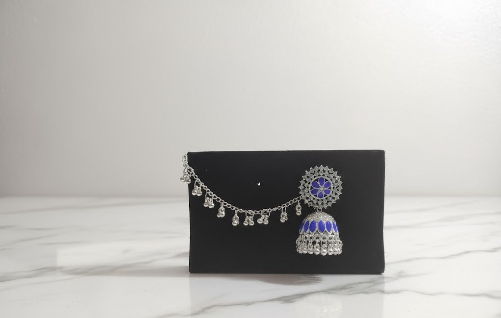 Elegant Blue Glow Silver Set with Chain Earrings