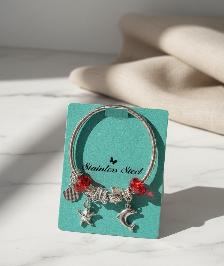 Elegant Silver & Rosegold Crystal Charm Bracelet for Women