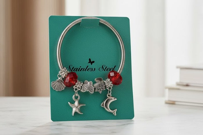 Elegant Silver & Rosegold Crystal Charm Bracelet for Women