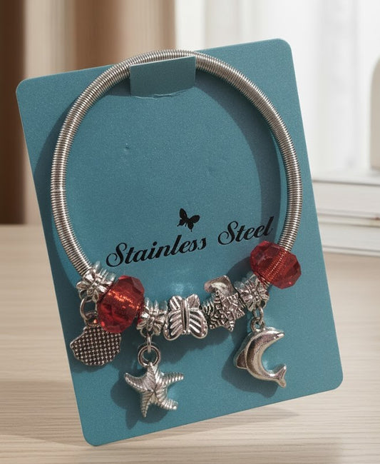 Elegant Silver & Rosegold Crystal Charm Bracelet for Women