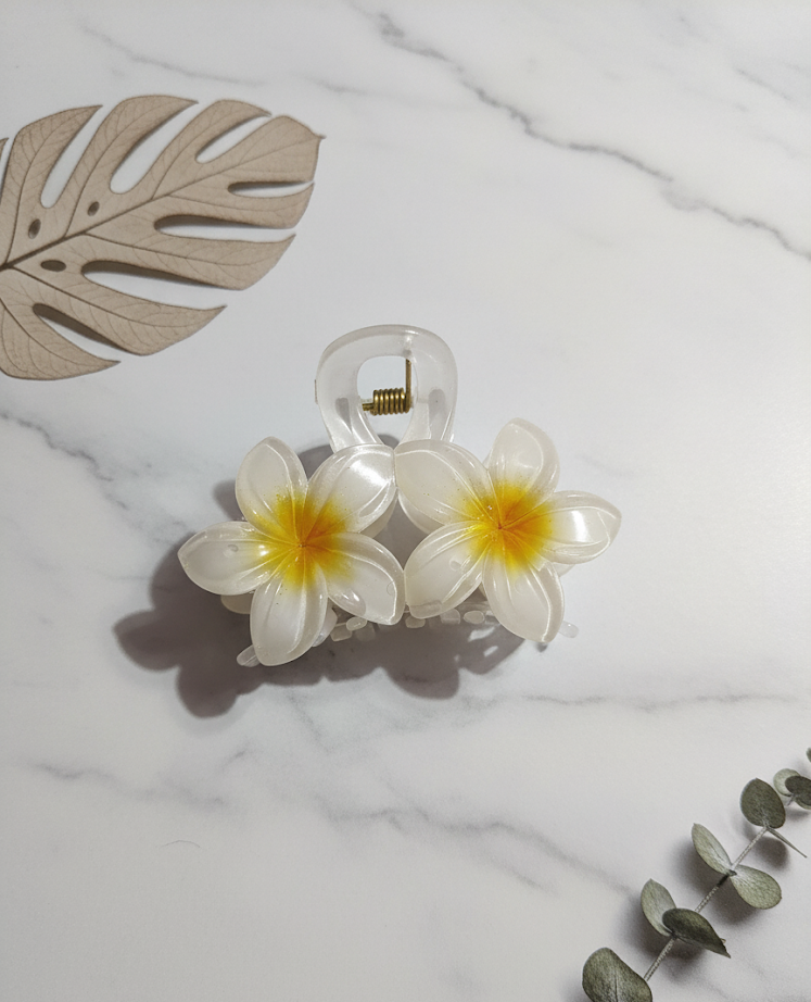 Double Plumeria Flower Hair Claw Clip