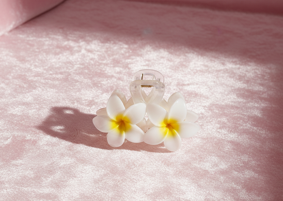 Double Plumeria Flower Hair Claw Clip