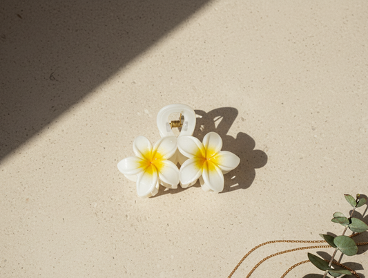 Double Plumeria Flower Hair Claw Clip
