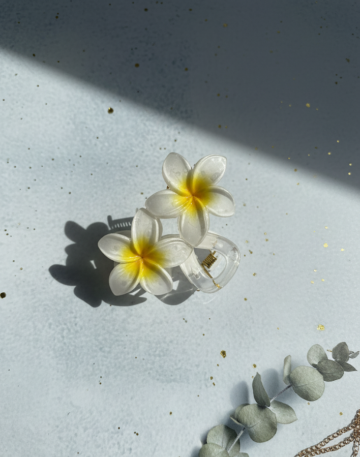 Double Plumeria Flower Hair Claw Clip