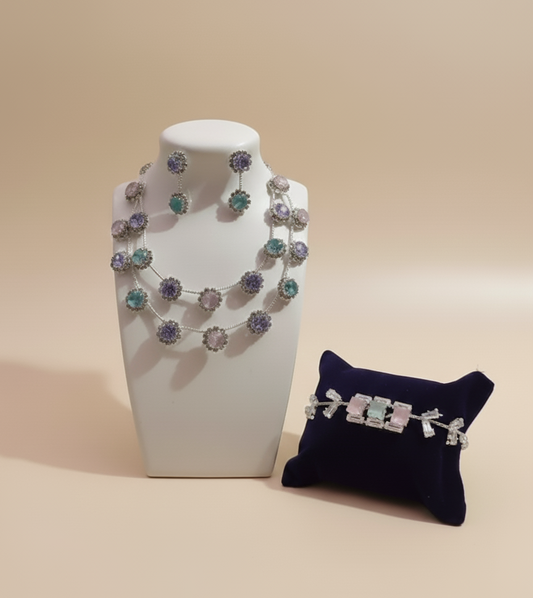 Pastel Combo – Bracelet + Double-Line Necklace Set