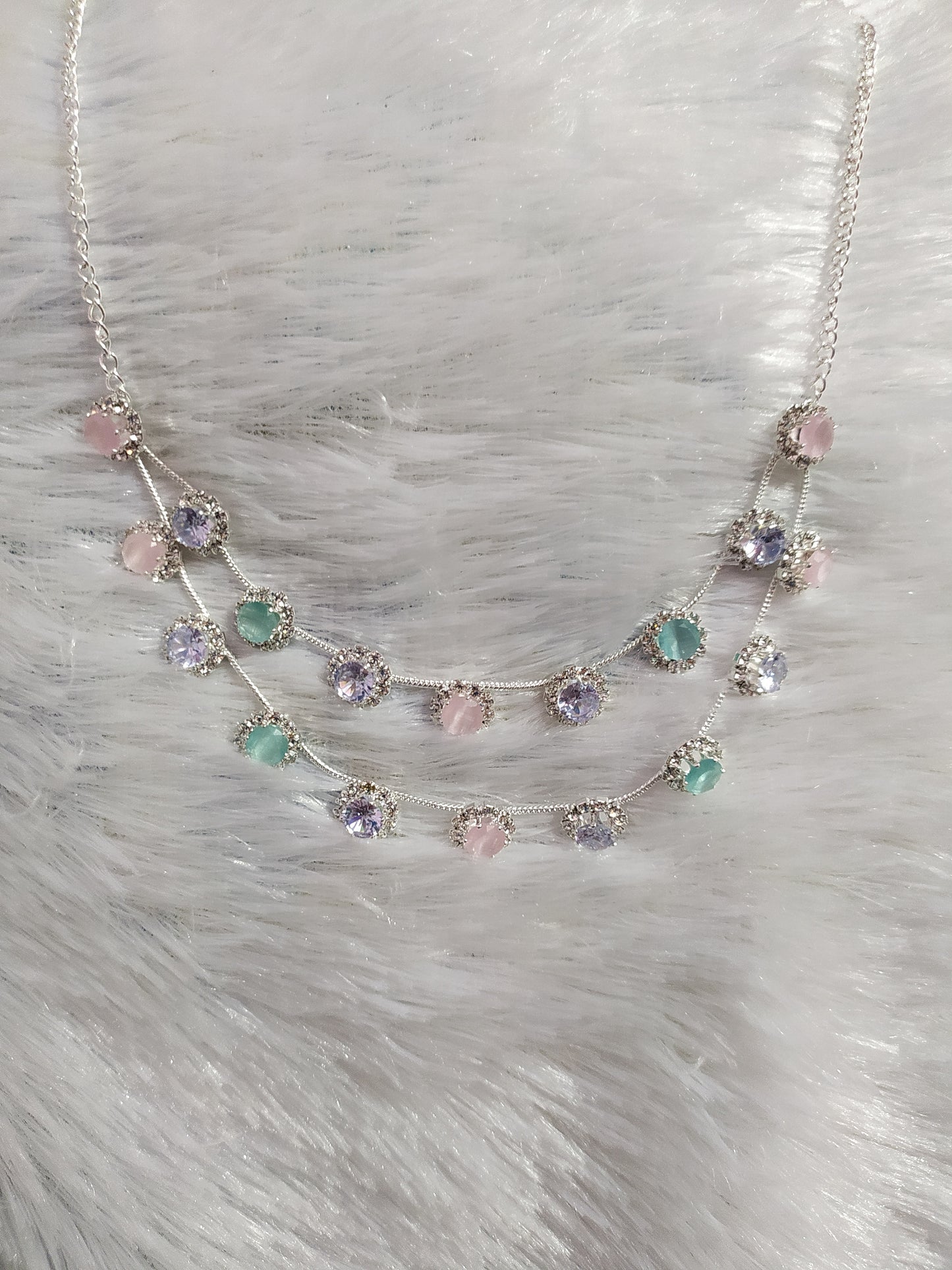 Sparkling Pastel Charm Necklace Set (Double Line)