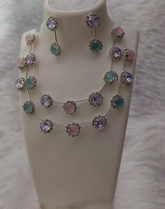 Sparkling Pastel Charm Necklace Set (Double Line)