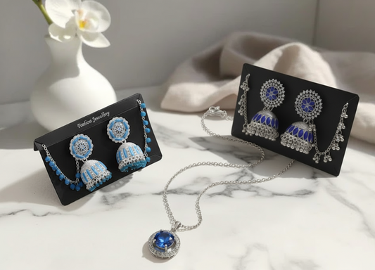Luxury Glam Combo | Blue Shine and Icy Earrings + Pendant