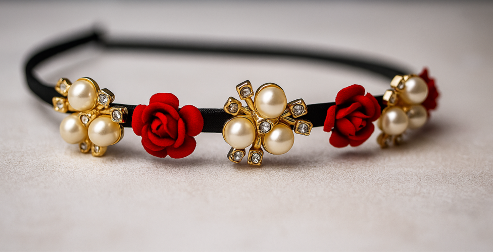 Rose Flower & Wings Hair Band
