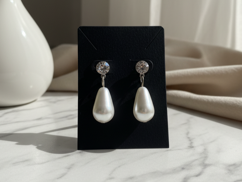 Classic Double Pearl Necklace Set with Crystal Pendant