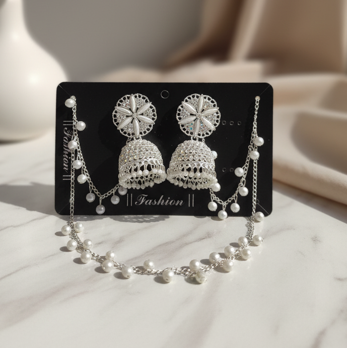 Silver & Blue Jhumka Earring Combo – Elegant Festive Pair