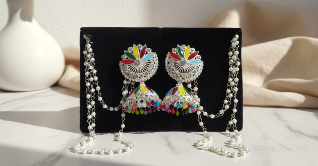 Colorful  Jhumka  with Pearl Chain