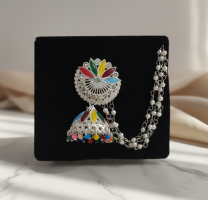 Colorful  Jhumka  with Pearl Chain