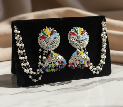 Colorful  Jhumka  with Pearl Chain