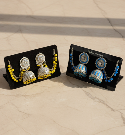 Dual-Color Jhumka Earring Combo – Blue & Yellow