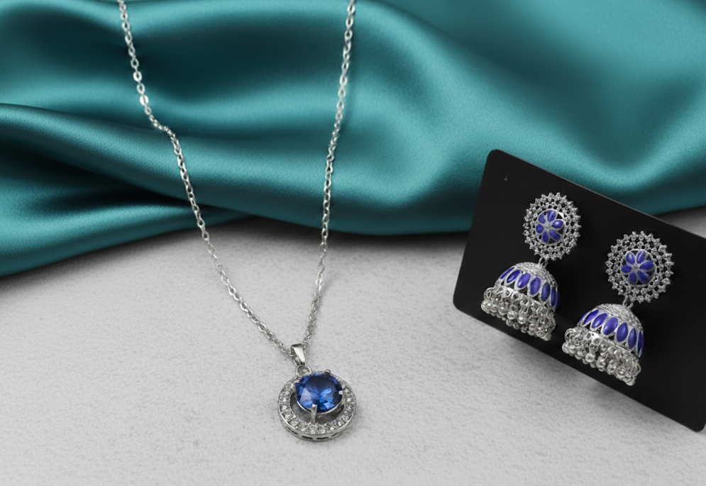 Luxury Glam Combo | Blue Shine and Icy Earrings + Pendant