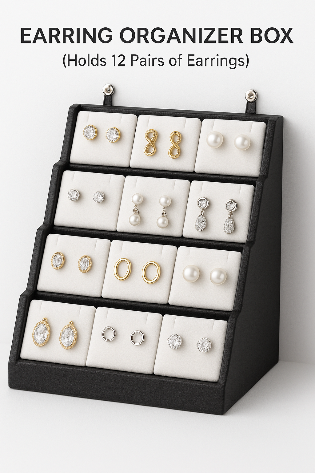 Black Earring Organizer Box – Holds 12 Pairs, Wholesale Pack (MOQ - 100)