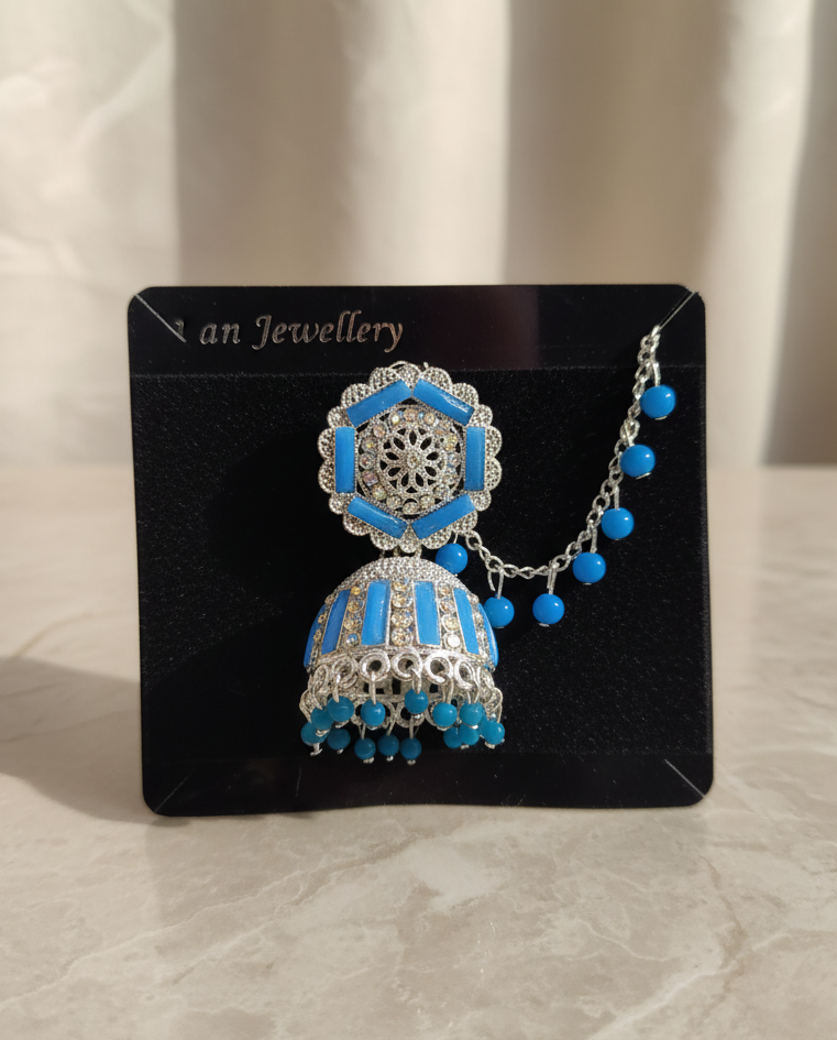 Silver & Blue Jhumka Earring Combo – Elegant Festive Pair