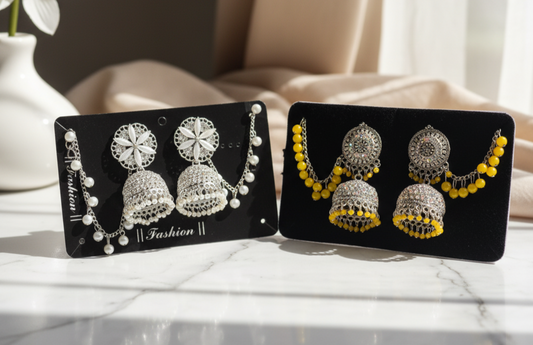 Silver & Yellow Jhumka Combo – Elegant Set