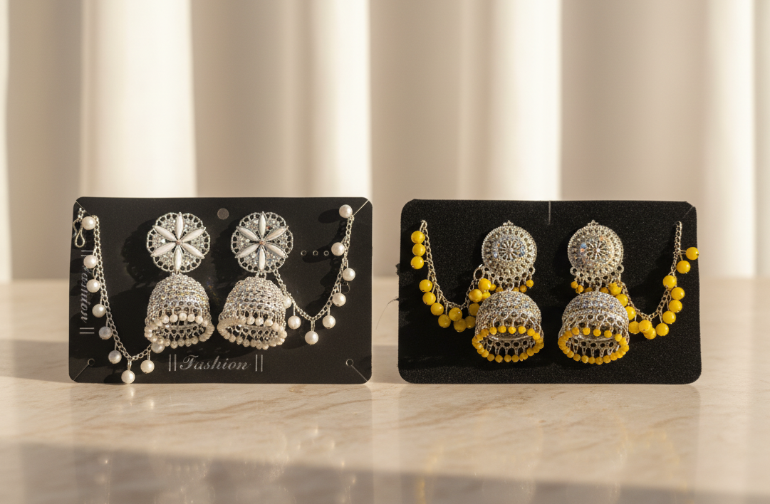 Silver & Yellow Jhumka Combo – Elegant Set