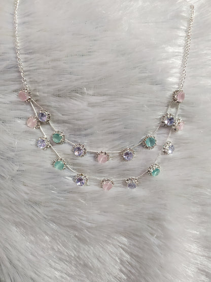 Sparkling Pastel Charm Necklace Set (Double Line)