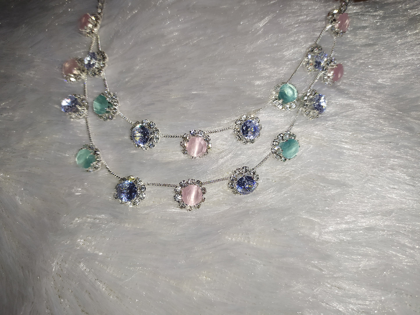 Sparkling Pastel Charm Necklace Set (Double Line)
