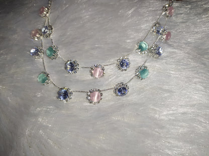 Sparkling Pastel Charm Necklace Set (Double Line)