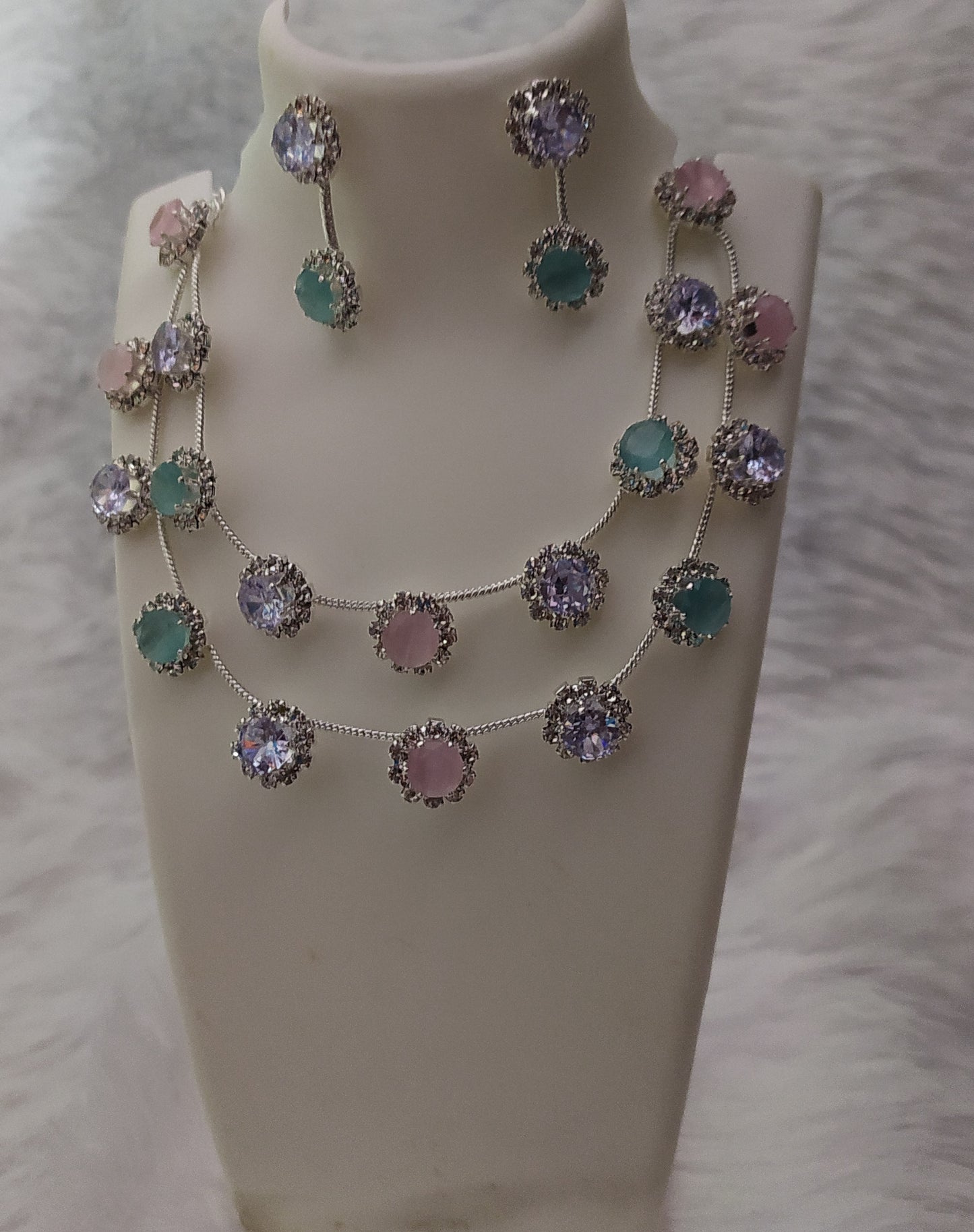 Pastel Combo – Bracelet + Double-Line Necklace Set
