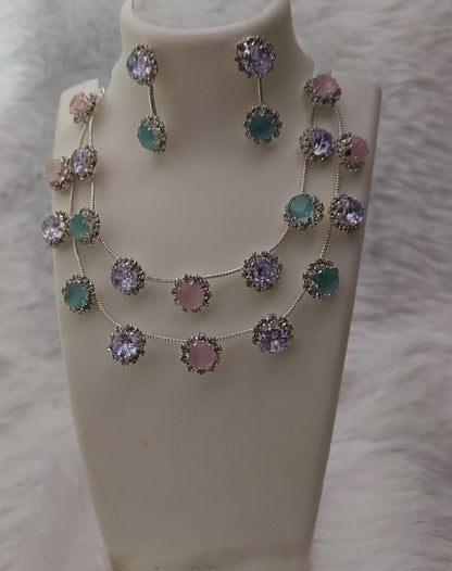 Pastel Combo – Bracelet + Double-Line Necklace Set