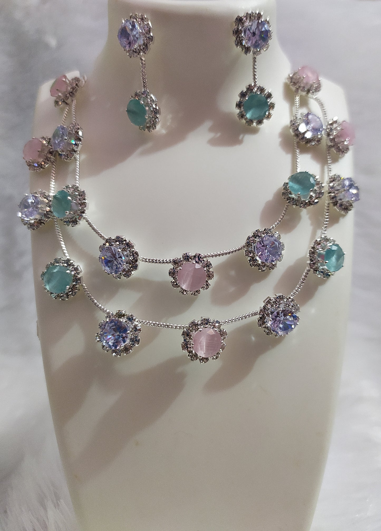 Sparkling Pastel Charm Necklace Set (Double Line)