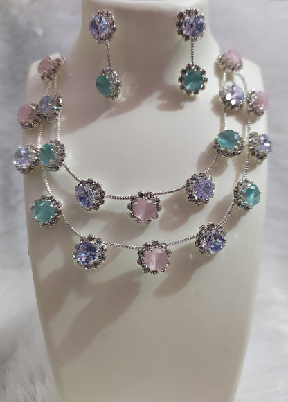 Sparkling Pastel Charm Necklace Set (Double Line)
